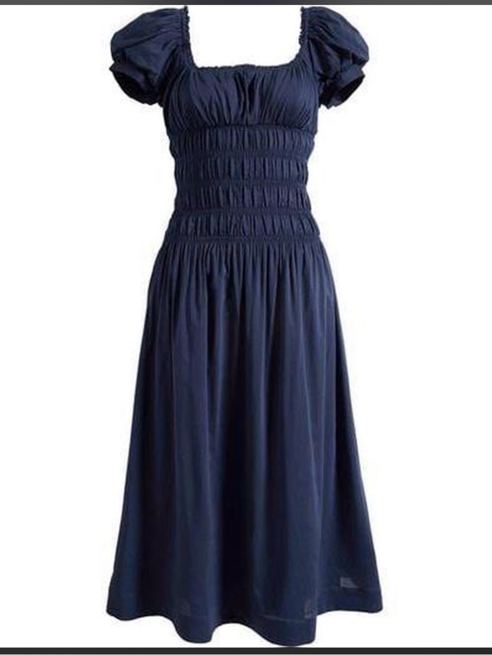 Reformation Navy Smocked Maxi Dress with Puff Sleeves